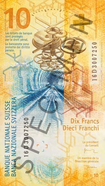 швейцарский франк 9 серии номиналом 10 франков