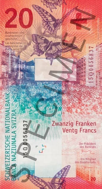 швейцарский франк 9 серии номиналом 20 франков