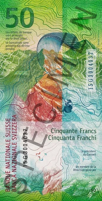 швейцарский франк 9 серии номиналом 50 франков