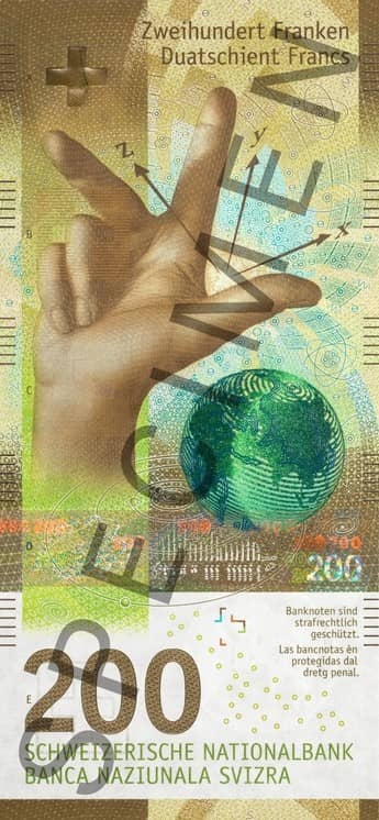 швейцарский франк 9 серии номиналом 200 франков