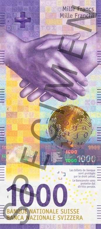 швейцарский франк 9 серии номиналом 1000 франков